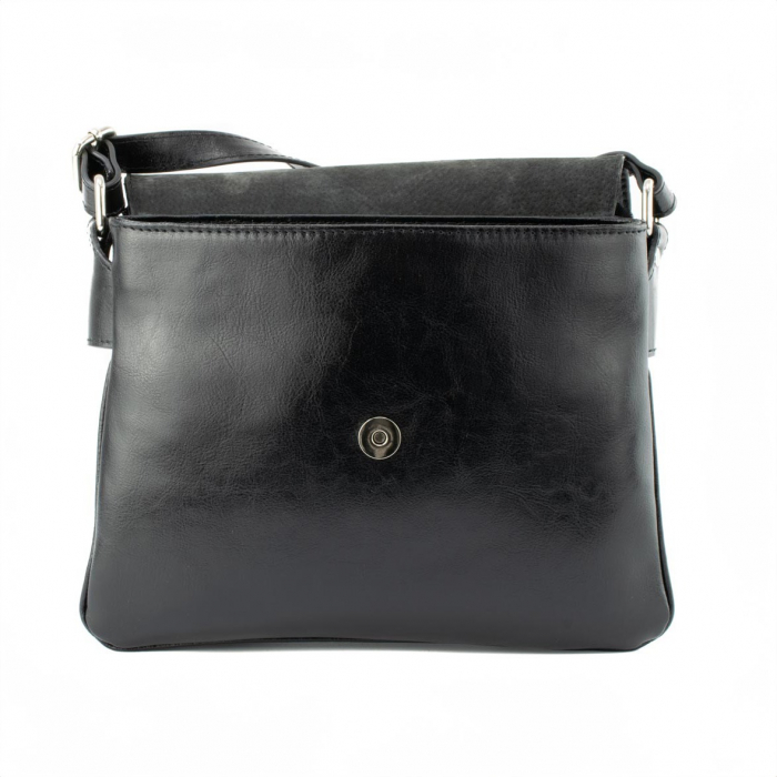 Geanta dama din piele naturala cu capac impletit, model 252 crossbody, Negru [3]