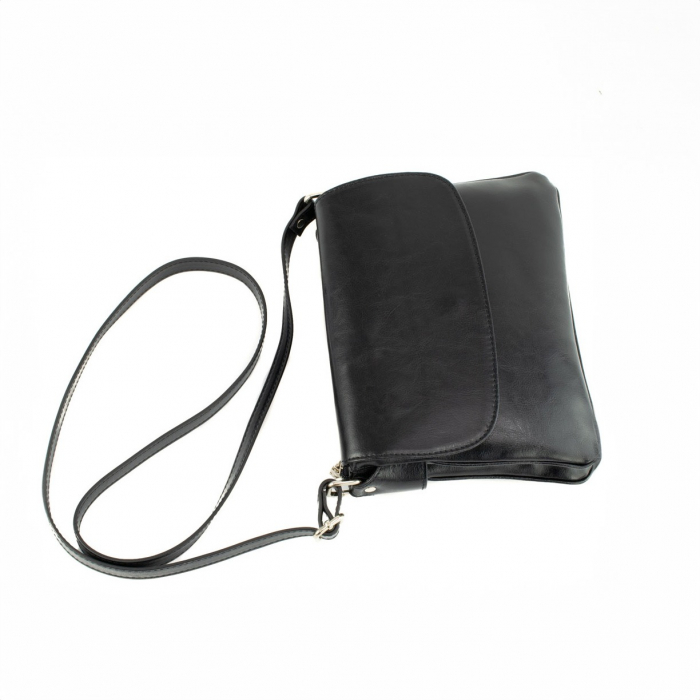 Geanta dama din piele naturala cu capac impletit, model 252 crossbody, Negru [5]