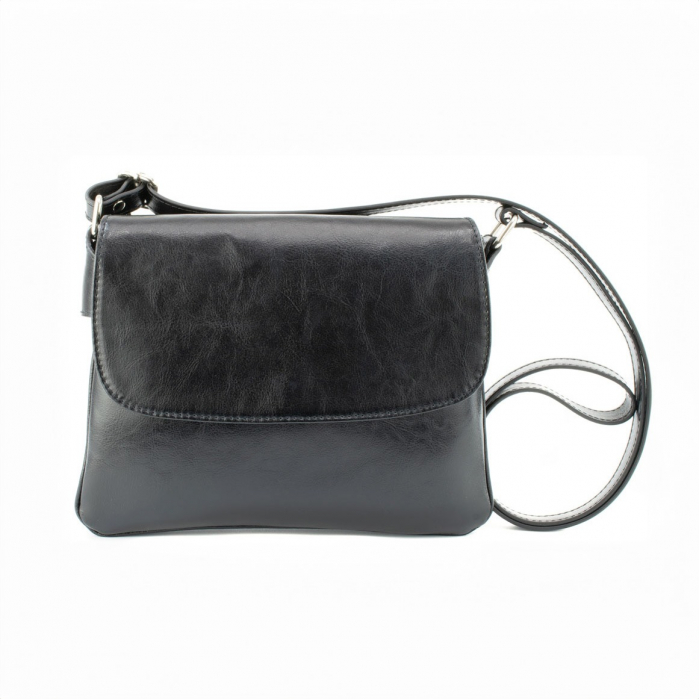 Geanta dama din piele naturala cu capac impletit, model 252 crossbody, Negru [1]
