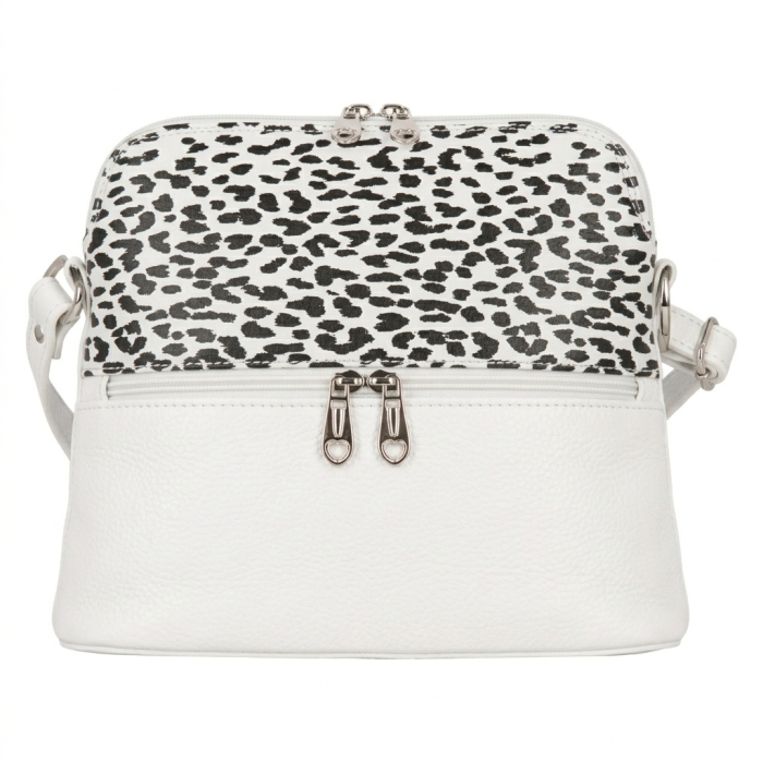Geanta dama din piele naturala, model 239, de umar si crossbody Alb / Print [2]