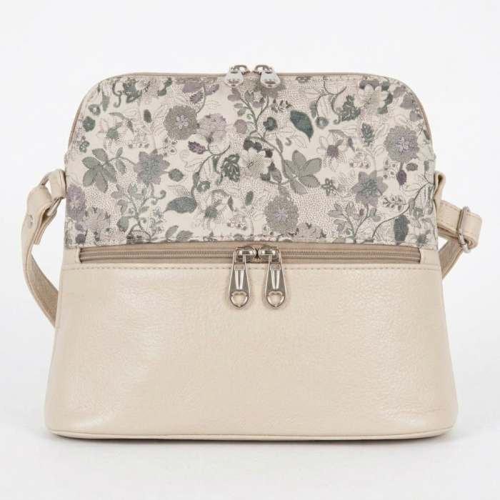 Geanta dama din piele naturala, model 239, de umar si crossbody Bej / Flori [2]
