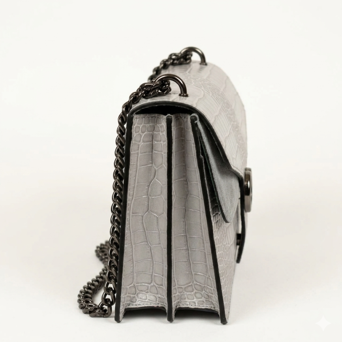 Geanta dama din piele naturala, model Roxy, Gri deschis [2]