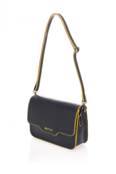 Geanta dama Massimo Castelli, din piele naturala, model 16041G, Negru/Galben [3]
