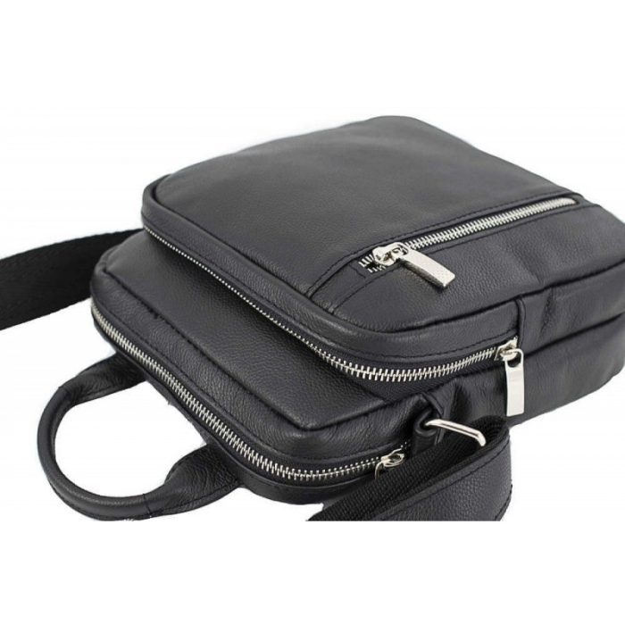 Geanta de barbati din piele naturala moale, model 058, Negru [3]