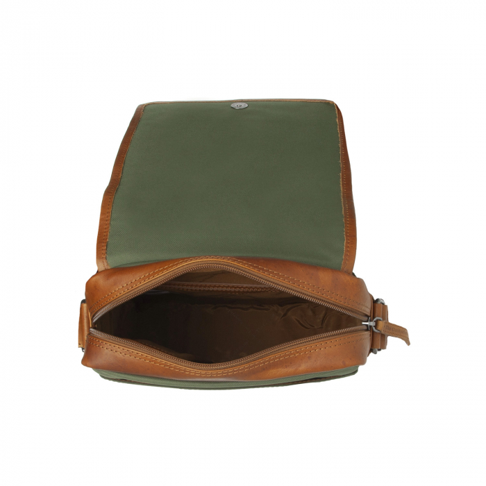 Geanta de barbati, The Chesterfield Brand, din nylon si piele, Mikeli, Verde olive [3]