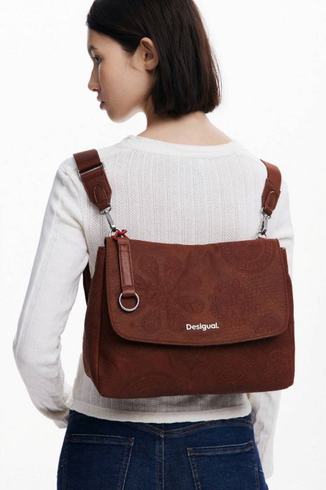 Geanta de dama 2 in 1, de mana, umar si tip rucsac, Desigual, seria Dejavu Posadas, Maro camel [3]