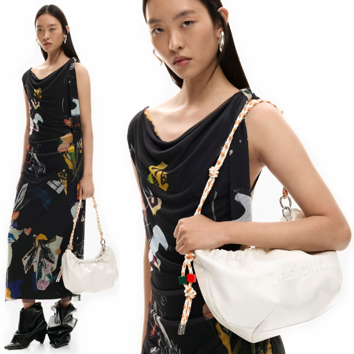 Geanta de dama, de mana si umar, Desigual, Half logo, Alb [4]