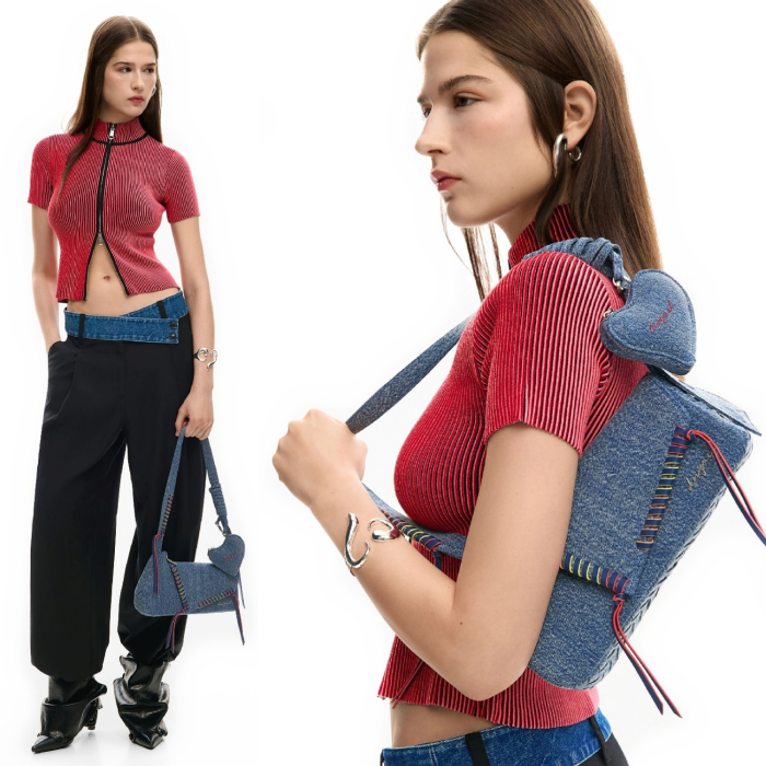 Geanta de dama, de mana si umar, Desigual, Pespuntes Denim, Albastru [4]