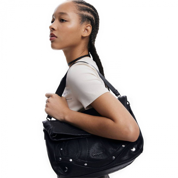 Geanta de dama, de mana si umar, Desigual, seria Embro Patch Loverty, Negru [3]