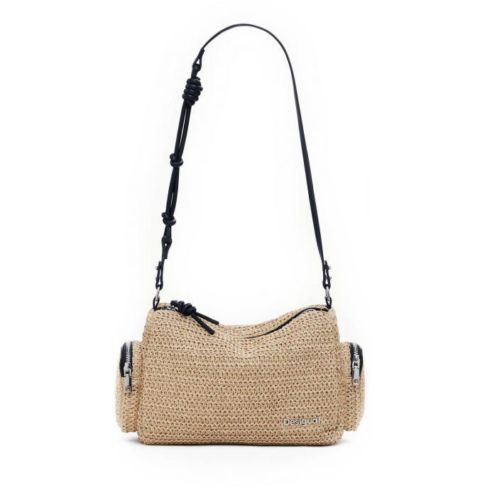 Geanta de dama, de mana si umar, Desigual, seria Half Logo Raffia, Bej [6]