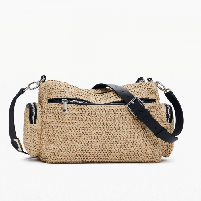 Geanta de dama, de mana si umar, Desigual, seria Half Logo Raffia, Bej [7]