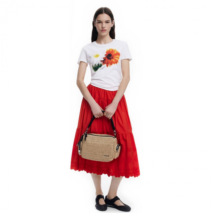 Geanta de dama, de mana si umar, Desigual, seria Half Logo Raffia, Bej [4]