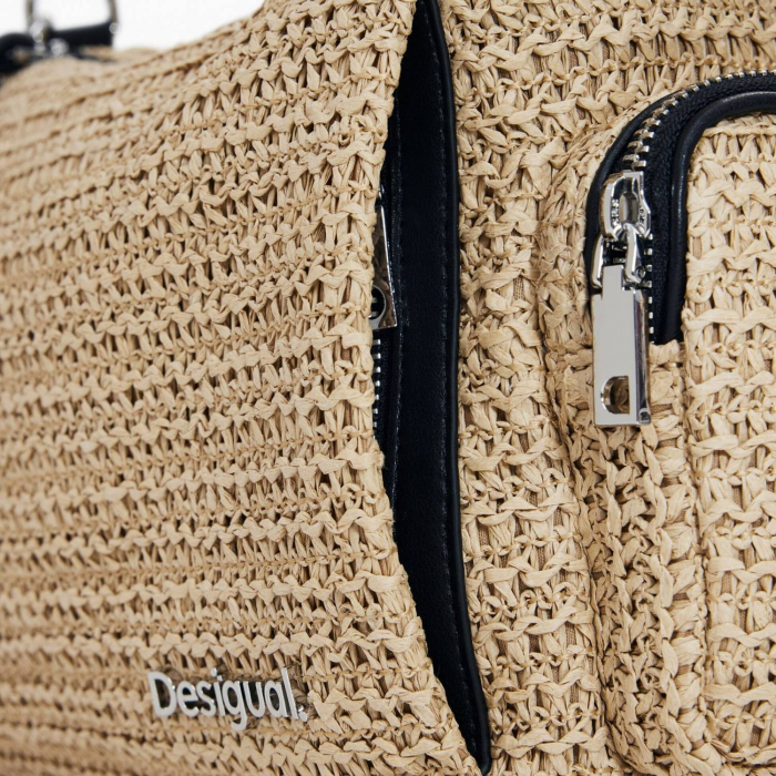Geanta de dama, de mana si umar, Desigual, seria Half Logo Raffia, Bej [5]