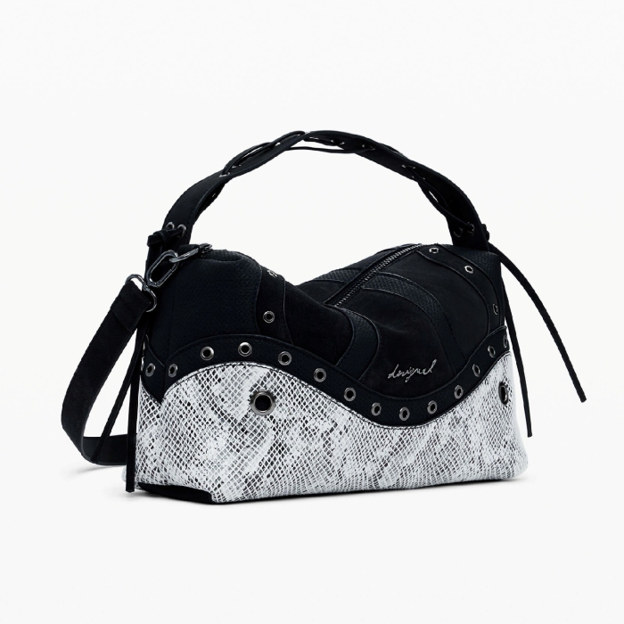 Geanta de dama, de mana si umar, Desigual, seria Snake Patch Bergamo, Negru [4]