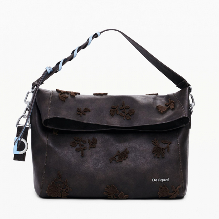 Geanta de dama, de mana si umar, Desigual, seria Stencil Flower Loverty, Maro ciocolata [6]