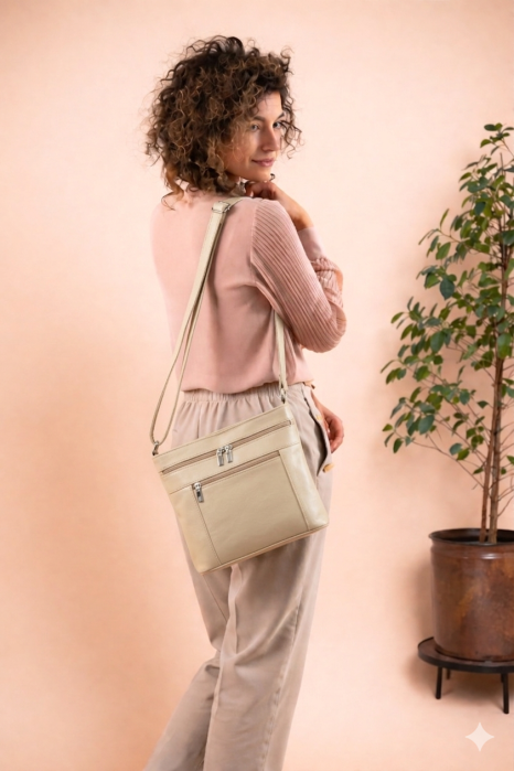 Geanta de dama din piele naturala, model 262, Bej [2]