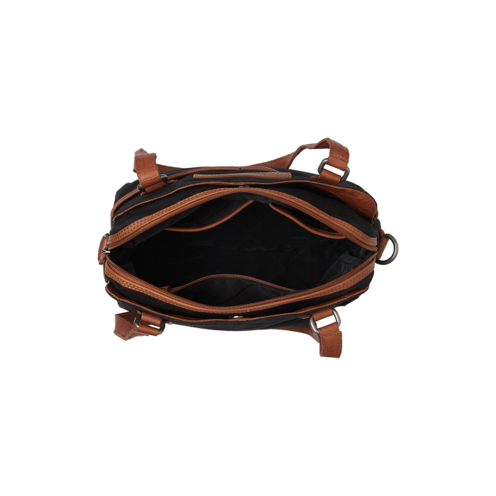 Geanta de dama din piele naturala si textil, The Chesterfield Brand, Milora, Negru [5]