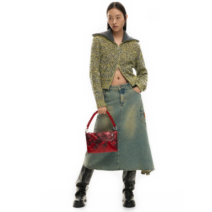 Geanta de dimensiuni medii, de dama, de mana si umar, Desigual, Dual Face Velvet Rebellion, Rosu [7]