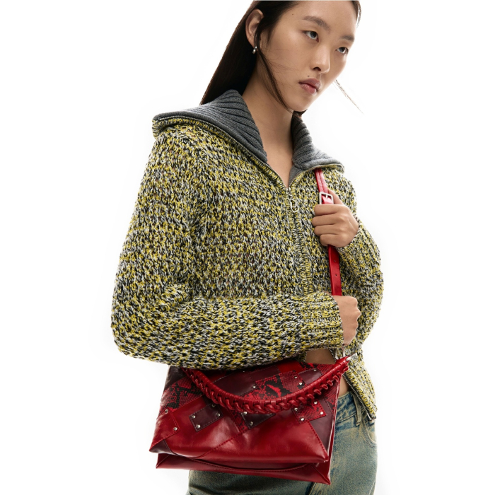 Geanta de dimensiuni medii, de dama, de mana si umar, Desigual, Dual Face Velvet Rebellion, Rosu [5]