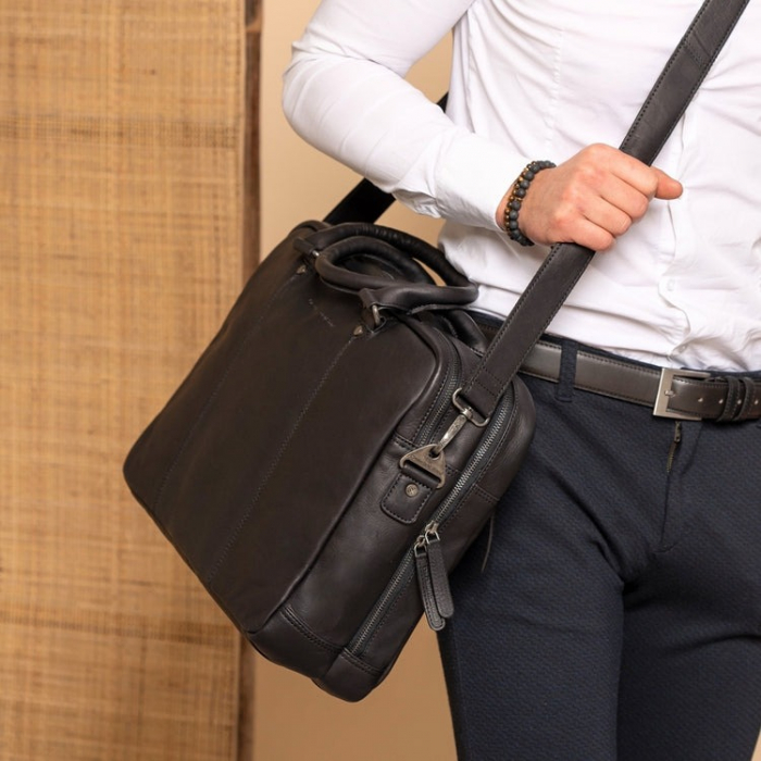 Geanta de laptop din piele naturala, The Chesterfield Brand, Boston, Negru [1]