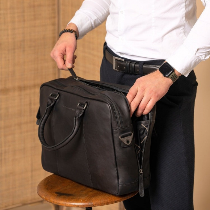 Geanta de laptop din piele naturala, The Chesterfield Brand, Boston, Negru [2]