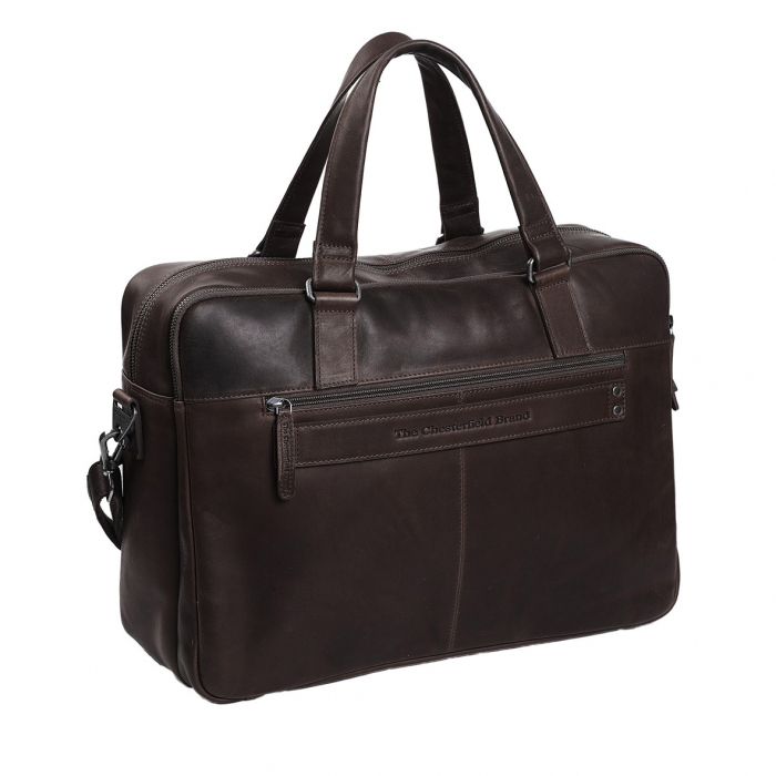 Geanta de laptop din piele naturala, The Chesterfield Brand, Misha 17 inch, Maro inchis [6]