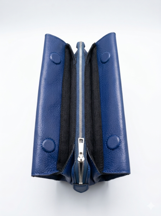 Geanta de mana si umar Massimo Castelli, piele naturala, Bleumarin [3]