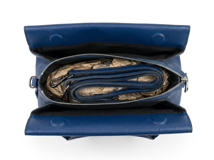 Geanta de mana si umar Massimo Castelli, piele naturala, Bleumarin [4]