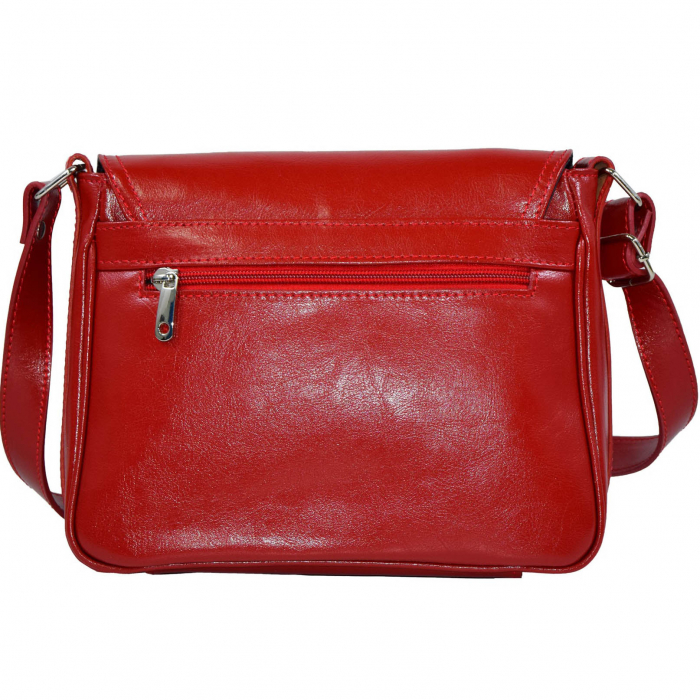 Geanta dama din piele naturala, model 127, de umar si crossbody, Rosu [4]