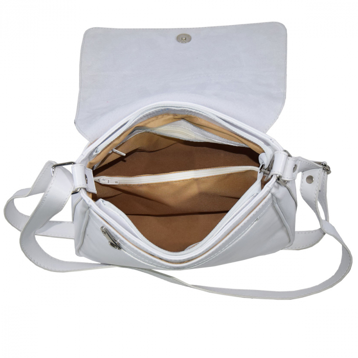 Geanta dama din piele naturala, model 127, de umar si crossbody, Alb [6]