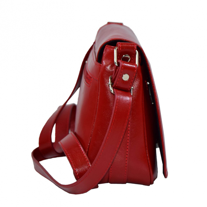 Geanta dama din piele naturala, model 127, de umar si crossbody, Rosu [6]