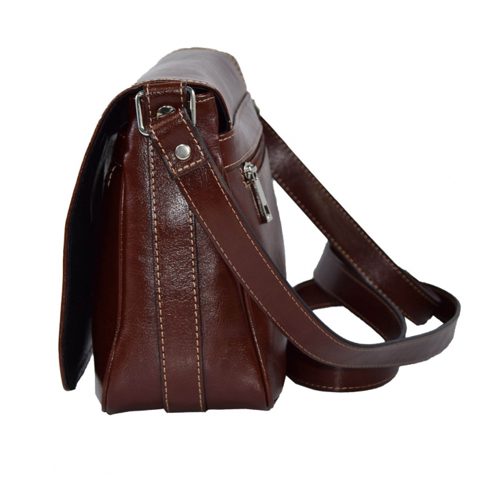 Geanta dama din piele naturala, model 127, de umar si crossbody, Maro coniac [5]