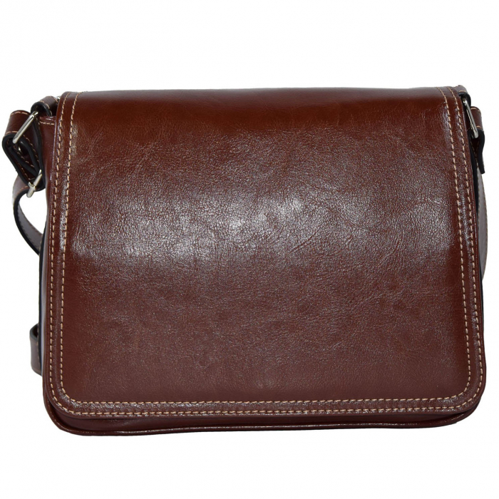 Geanta dama din piele naturala, model 127, de umar si crossbody, Maro coniac [3]