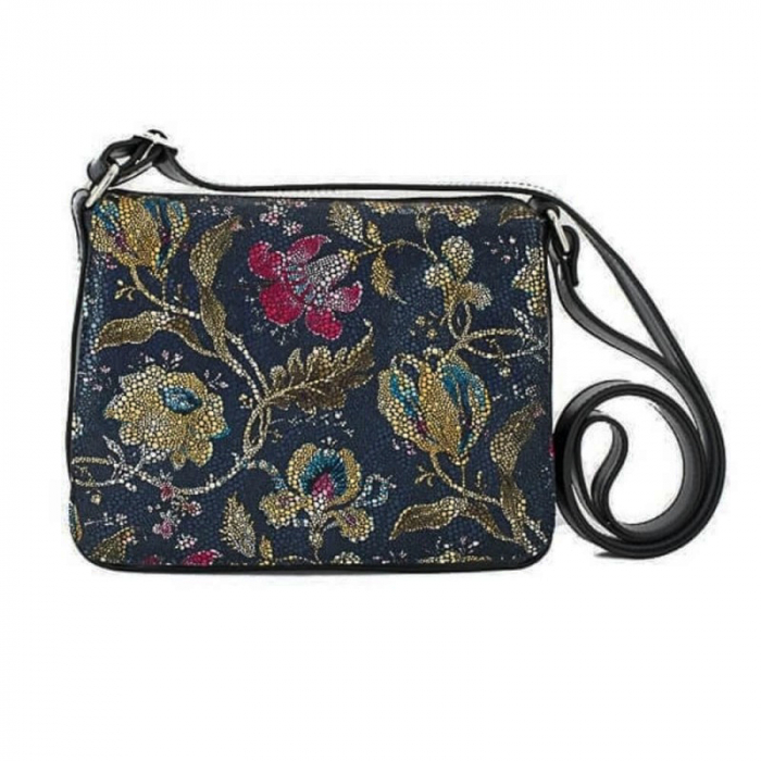 Geanta dama din piele naturala, model 127, de umar si crossbody, Bleumarin cu imprimeu floral [3]
