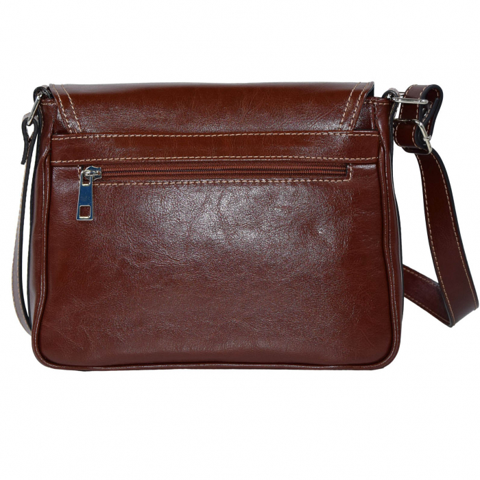 Geanta dama din piele naturala, model 127, de umar si crossbody, Maro coniac [4]