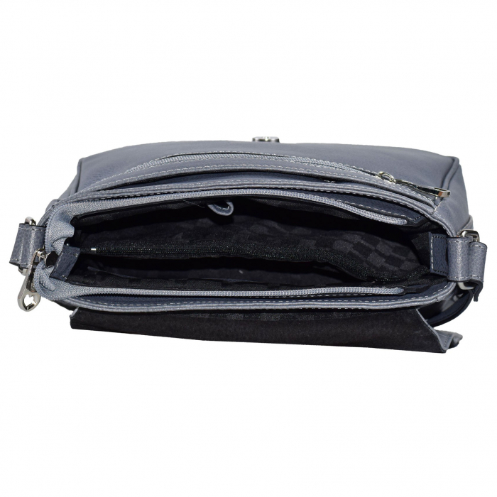 Geanta dama din piele naturala, model 127, de umar si crossbody, Bleumarin cu imprimeu floral [7]