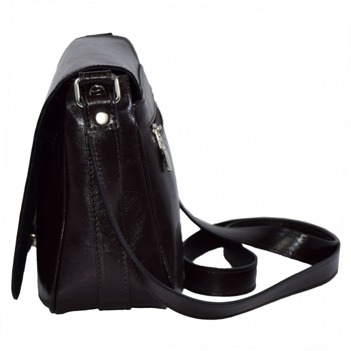 Geanta dama din piele naturala, model 127, de umar si crossbody, Maro inchis [7]