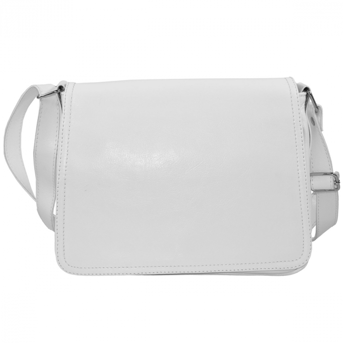Geanta dama din piele naturala, model 127, de umar si crossbody, Alb [3]