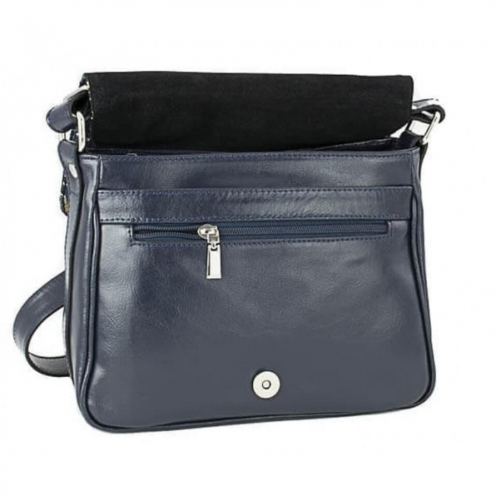 Geanta dama din piele naturala, model 127, de umar si crossbody, Bleumarin cu imprimeu floral [6]