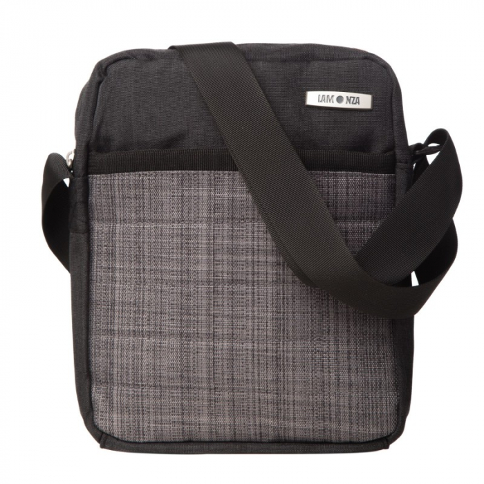 Geanta de umar pentru barbati, Lamonza, din material textil, model Prima, Gri inchis [2]