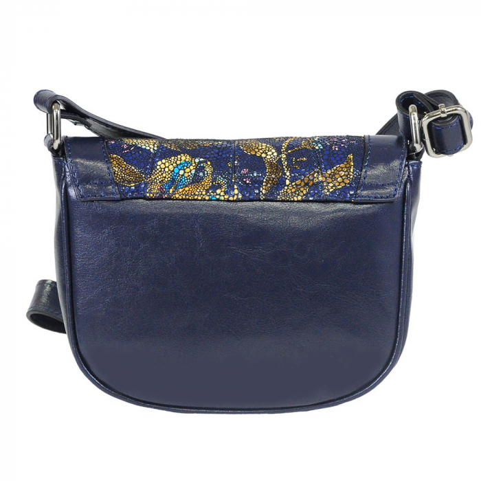 Geanta de dama din piele naturala, model 166, Bleumarin cu flori [4]