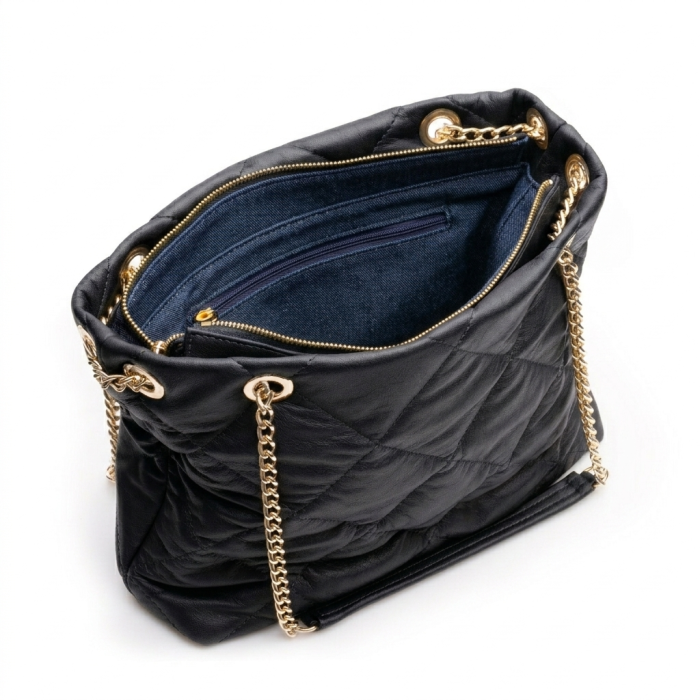 Geanta de umar, piele naturala model matlasat, Negru [4]