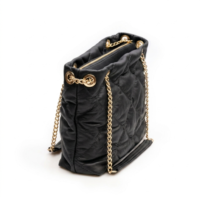 Geanta de umar, piele naturala model matlasat, Negru [5]