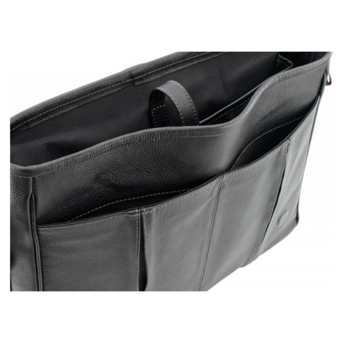 Geanta unisex de umar pentru laptop de 13 inch, din piele naturala moale, model 047, Negru [7]