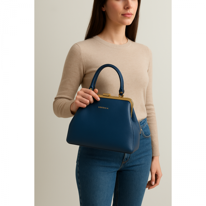 Geanta eleganta de dama, piele naturala, Noelle, Albastru safir [2]