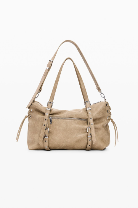 Geanta mare shopper dama, Desigual, seria Half Logo Lanuz - Bej Crud [6]