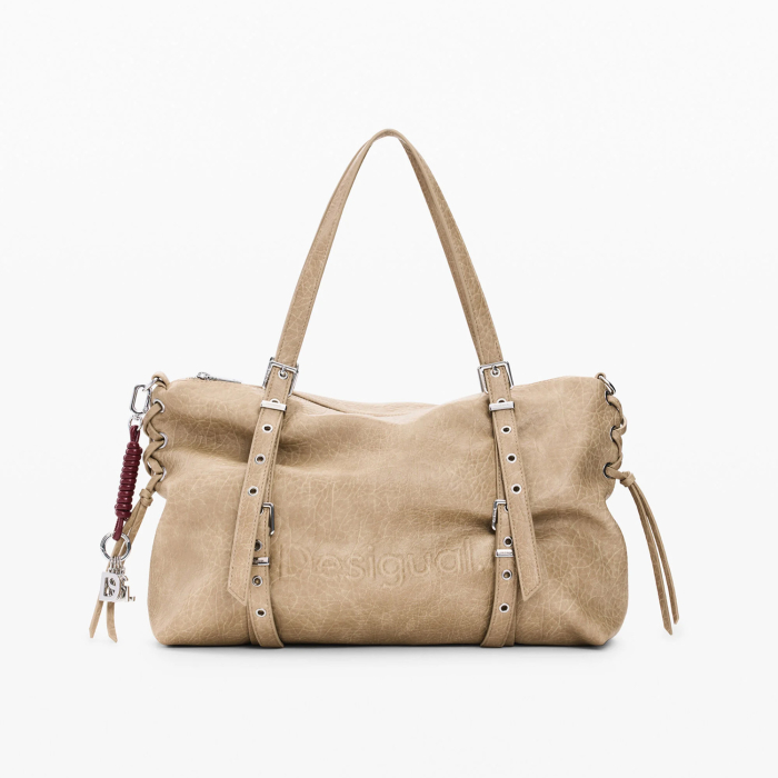 Geanta mare shopper dama, Desigual, seria Half Logo Lanuz - Bej Crud [3]