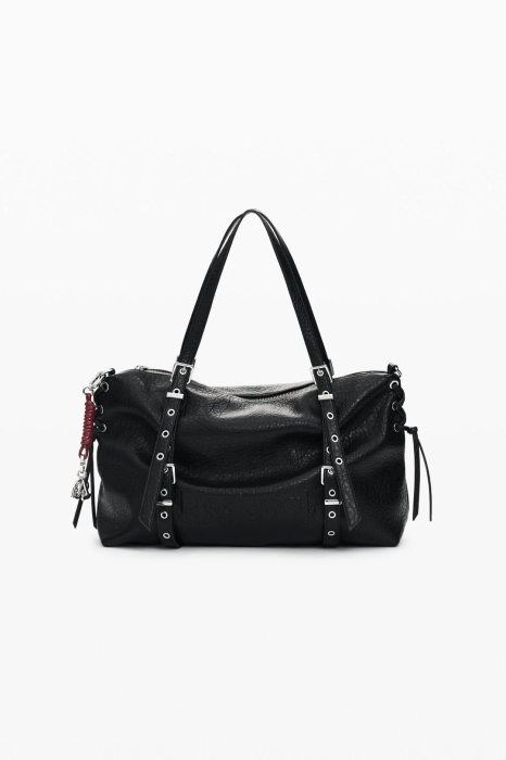Geanta mare shopper dama, Desigual, seria Half Logo Lanuza - Negru [7]