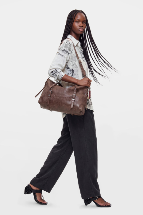 Geanta mare shopper dama, Desigual, seria Half Logo Lanuza - Maro inchis [3]