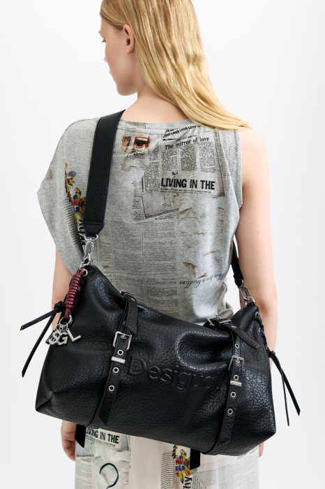 Geanta mare shopper dama, Desigual, seria Half Logo Lanuza - Negru [3]